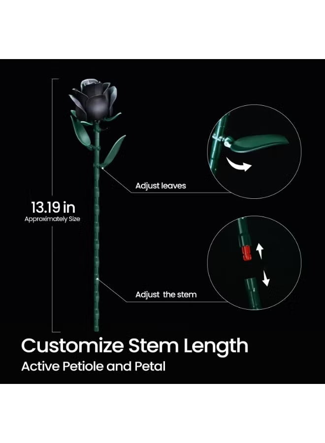 Black Roses Flower Building Set - 3Pack, Stocking Stuffers Gift - Retro Artificial Flowers Botanical Collection Home Decor - Image 5